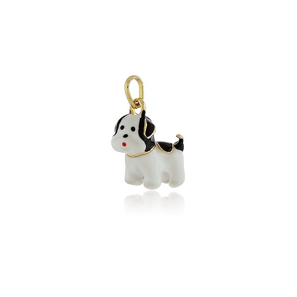 PINGENTE CACHORRINHO PINTADO COLORIDO COM RESINA E BANHADO A OURO 18K