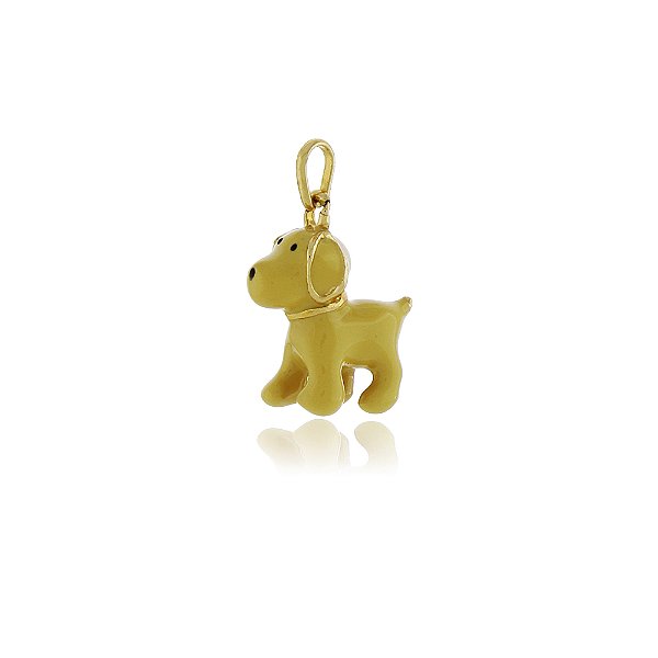 PINGENTE CACHORRINHO CARAMELO COLORIDO COM RESINA E BANHADO A OURO 18K