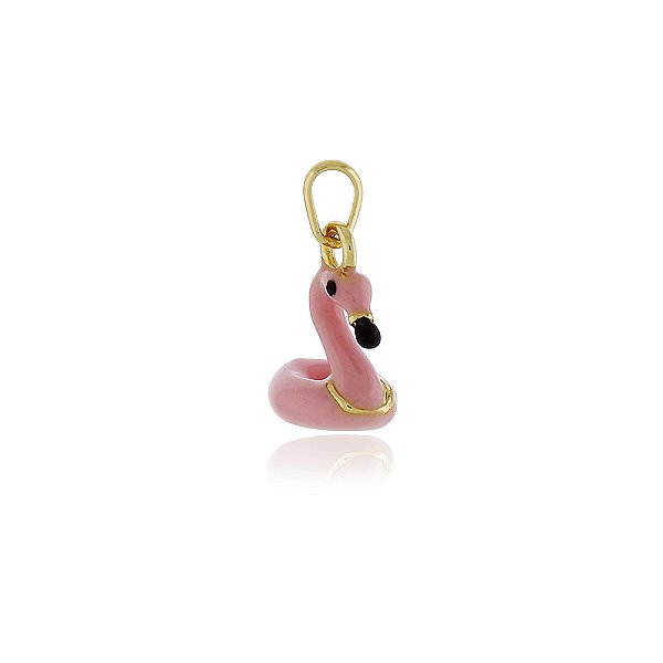 PINGENTE BOIA DE FLAMINGO COLORIDO COM RESINA E BANHADO A OURO 18K