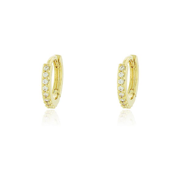 BRINCO ARGOLA PEQUENA COM 1,1 CM TRABALHADA EM ZIRCÔNIAS CRISTAIS