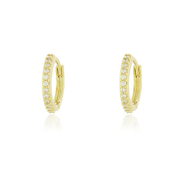 BRINCO ARGOLA PEQUENA COM 1,4 CM TRABALHADA EM ZIRCÔNIAS CRISTAIS
