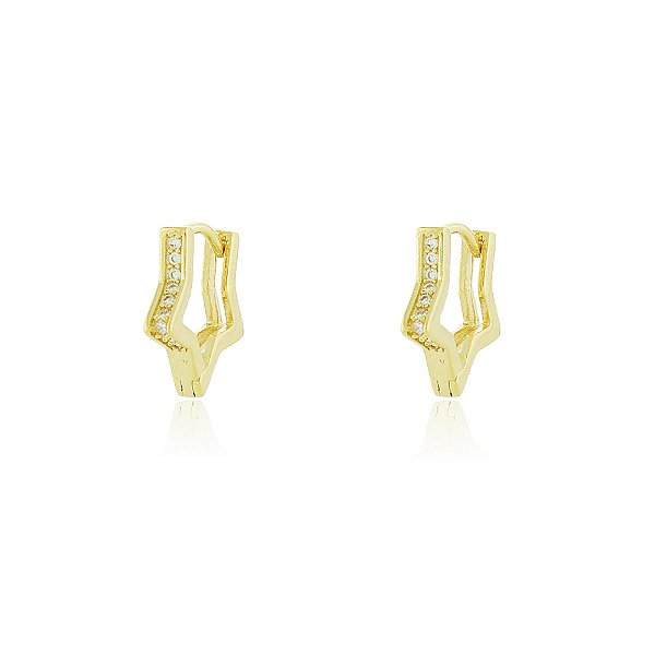 BRINCO DE ARGOLA PEQUENA ESTRELA TRABALHADA EM MICROZIRCÔNIAS CRISTAIS