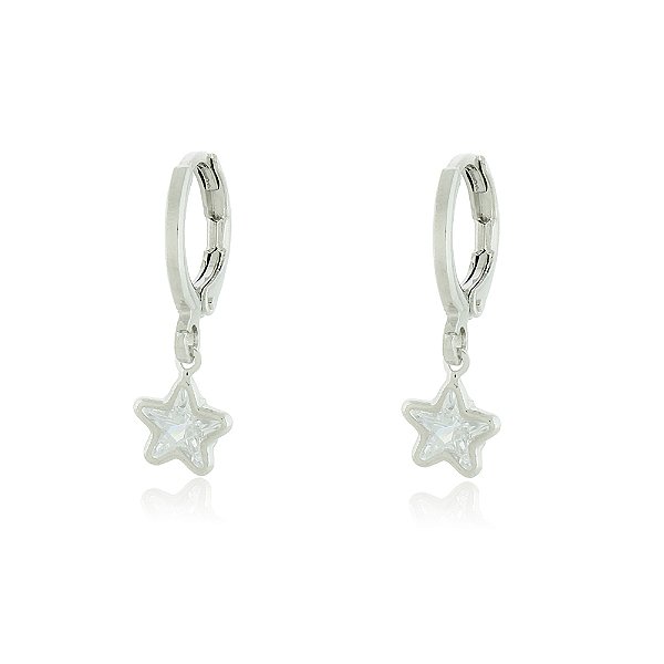 CO DE ARGOLA COM PINGENTE ESTRELA ZIRCÔNIA CRISTAL BANHADO EM RÓDIO BRANCO