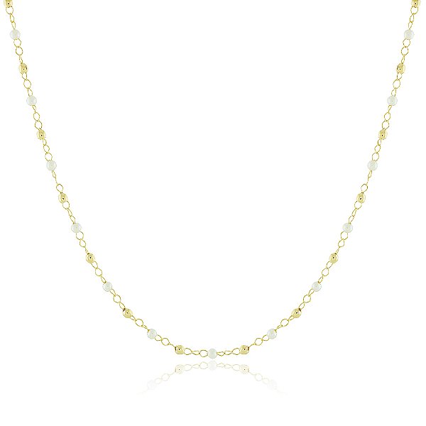 GARGANTILHA PÉROLAS E BOLINHAS 40 CM BANHADA A OURO 18K