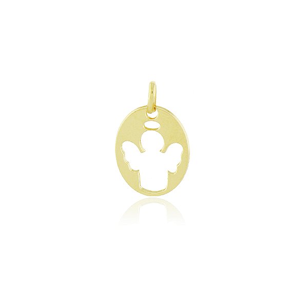 PINGENTE MEDALHA OVAL ANJO BANHADO A OURO 18K