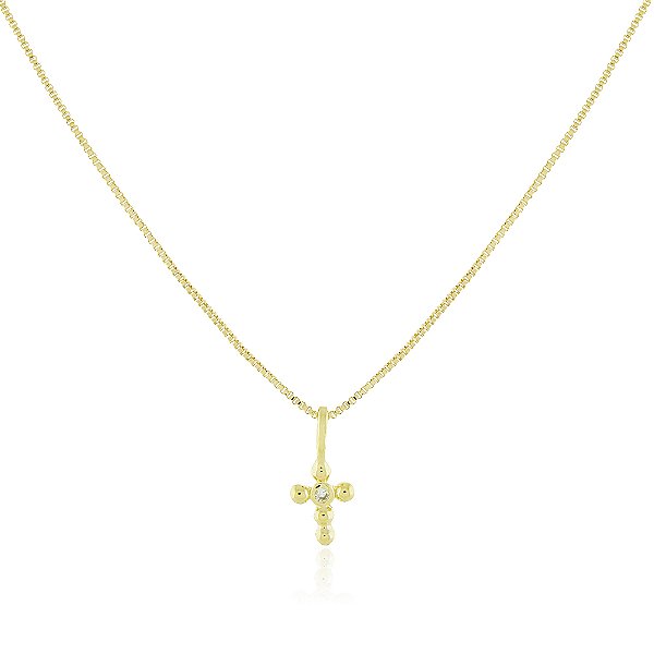 GARGANTILHA 40 CM COM PINGENTE CRUCIFIXO DETALHE ZIRCÔNIA CRISTAL