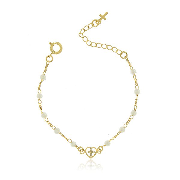 PULSEIRA PÉROLAS COM SAGRADO CORAÇÃO TRABALHADO EM MICROZIRCÔNIAS CRISTAIS
