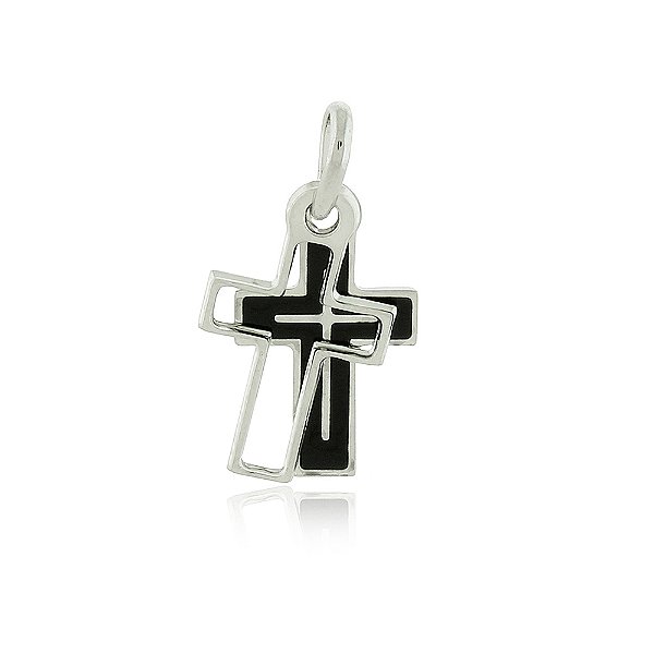 PINGENTE CRUCIFIXO DUPLO COLORIDO EM RESINA PRETA