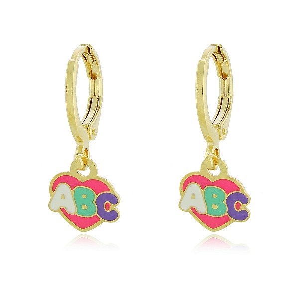 BRINCO DE ARGOLA COM PINGENTE CORAÇÃO ÍRIS ABC
