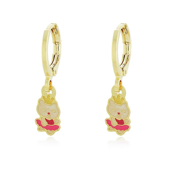 BRINCO DE ARGOLA COM PINGENTE GATINHA BAILARINA