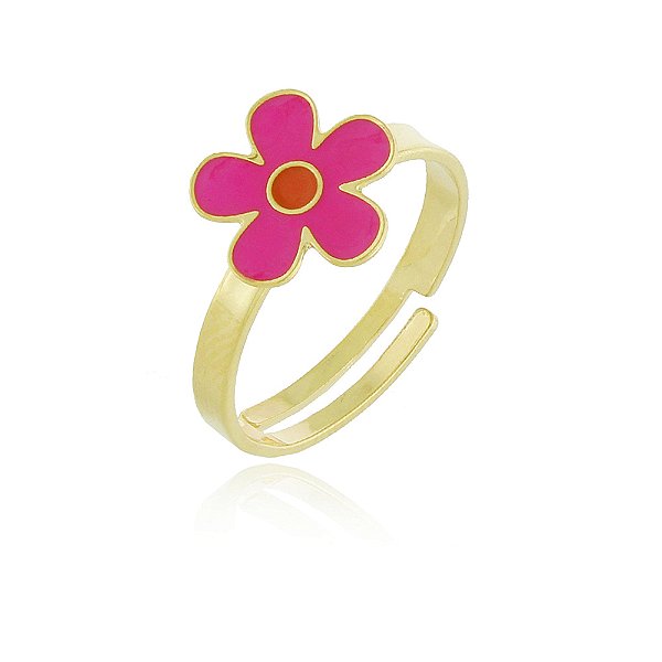 ANEL INFANTIL COM REGULAGEM FLORZINHA NEON COLORIDA EM RESINA