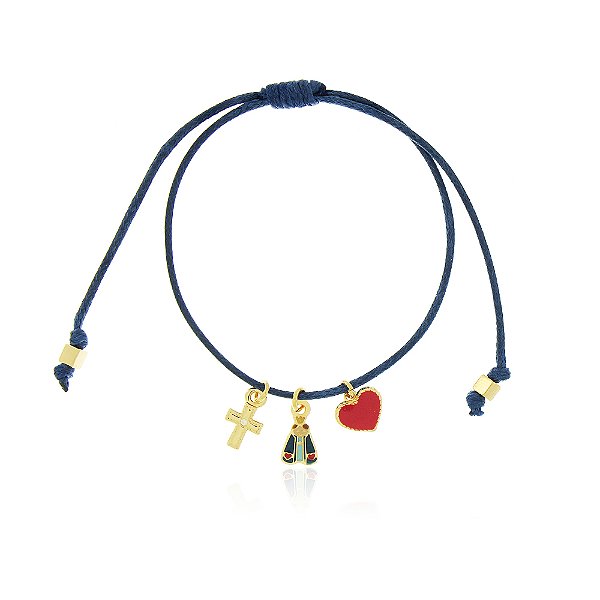 PULSEIRA INFANTIL CORDÃO MARINHO PINGENTES NOSSA SENHORA APARECIDA