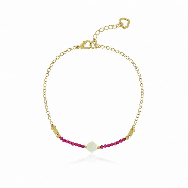 PULSEIRA INFANTIL ZIRCÔNIAS PINK E FLOR MADREPÉROLA
