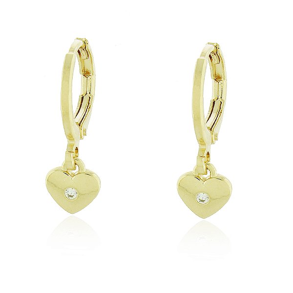 BRINCO DE ARGOLA COM PINGENTE CORAÇÃO COM ZIRCÔNIA CRISTAL