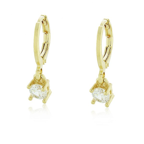 BRINCO DE ARGOLA COM PINGENTE ZIRCÔNIA CRISTAL BANHADO A OURO 18K