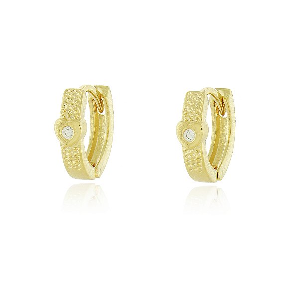 BRINCO ARGOLA PEQUENA COM DETALHE CORAÇÃO E ZIRCÔNIA CRISTAL