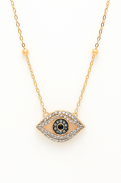 GARGANTILHA TRABALHADA EM BOLINHAS E PINGENTE OLHO GREGO