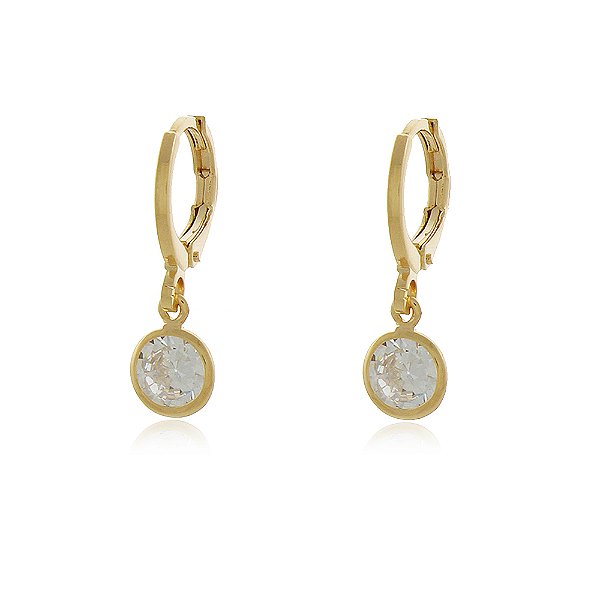 BRINCO DE ARGOLA COM PINGENTE ZIRCÔNIA 6MM BANHADO A OURO 18K