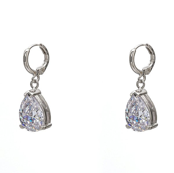BRINCO DE ARGOLA COM PINGENTE ZIRCÔNIA GOTA CRISTAL