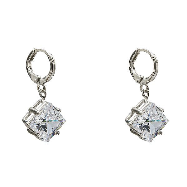 BRINCO DE ARGOLA COM PINGENTE ZIRCÔNIA LOSANGO CRISTAL