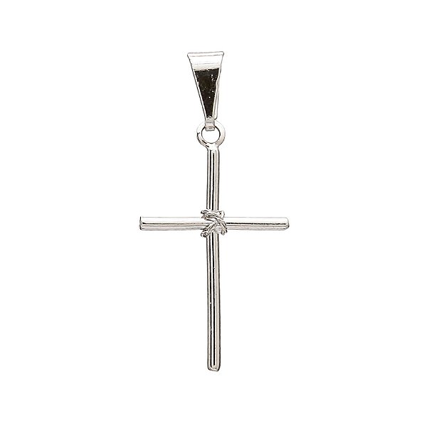 PINGENTE CRUCIFIXO COM AMARRAÇÃO CENTRAL  BANHADO EM RÓDIO BRANCO