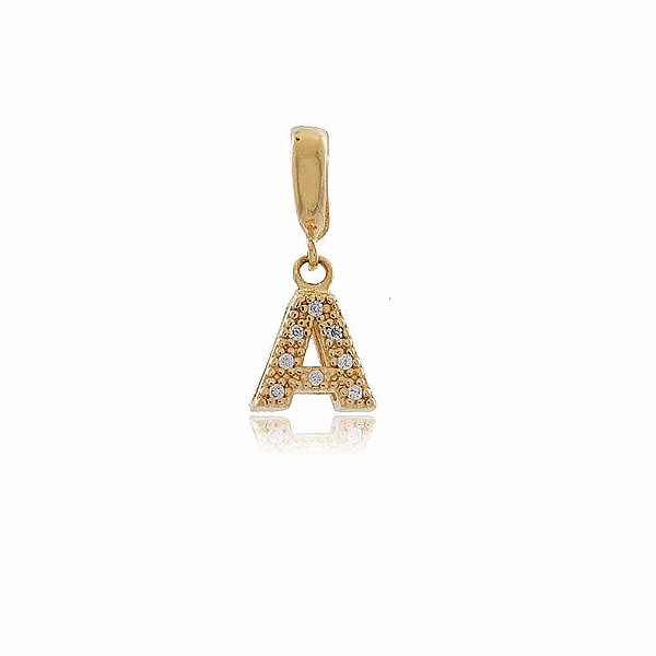 PINGENTE CHARM LETRA A MICROZIRCÔNIAS CRISTAIS