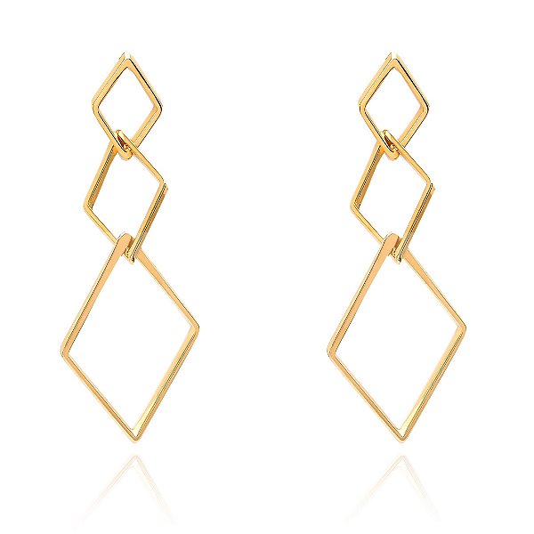 BRINCO GRANDE LOSANGOS BANHADO A OURO 18K