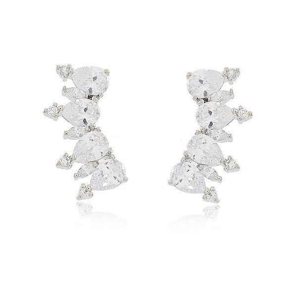BRINCO EARCUFF ZIRCÔNIAS CRISTAIS BANHADO EM RÓDIO BRANCO