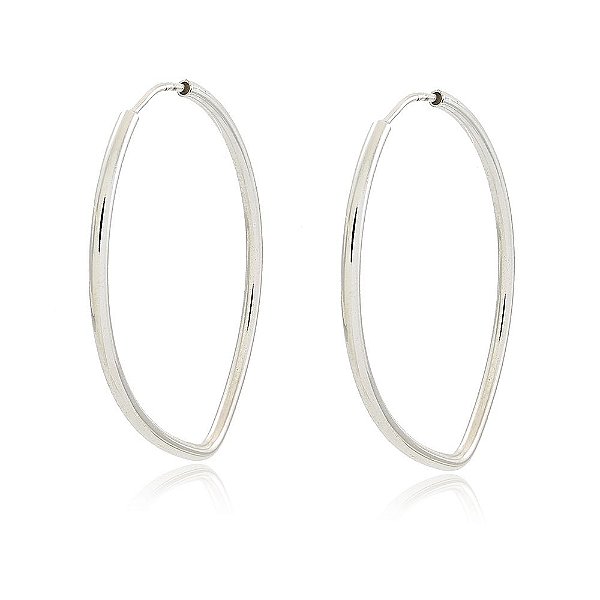 BRINCO ARGOLA GRANDE 4,5 CM ELÍPTICA BANHADA EM RÓDIO BRANCO