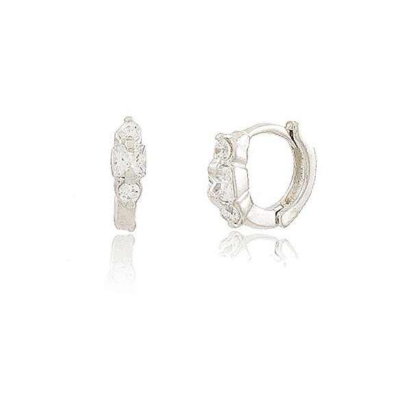 BRINCO ARGOLA PEQUENA ZIRCÔNIAS CRISTAIS BANHADO EM RÓDIO BRANCO