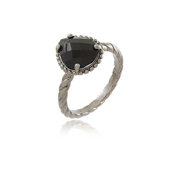 ANEL COMPOSIÇÃO CRISTAL GOTA COR ÔNIX BANHADO EM RÓDIO NEGRO