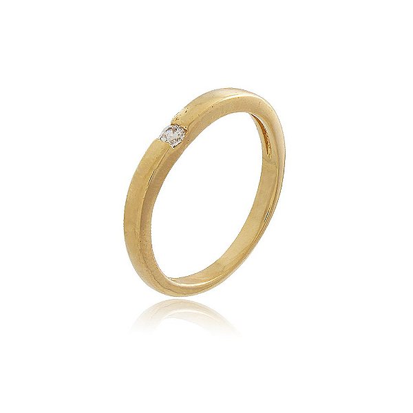 ANEL SOLITÁRIO ZIRCÔNIA 2MM BANHADO A OURO 18K
