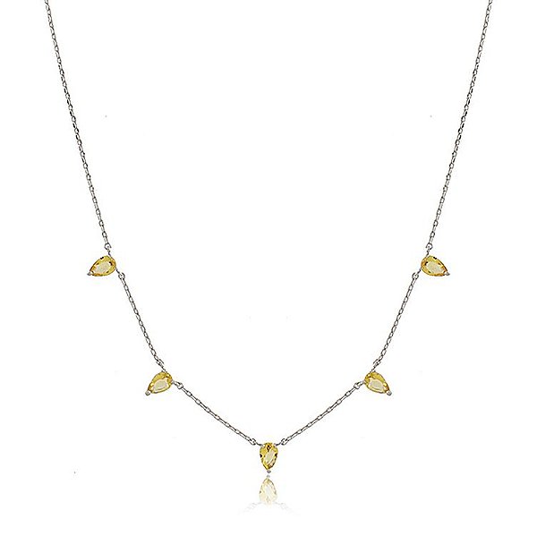 CHOKER GOTAS CRISTAIS COR CITRINO BANHADO EM RÓDIO BRANCO