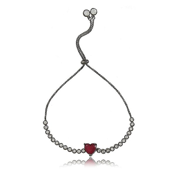 PULSEIRA ZIRCÔNIAS CRISTAIS E CORAÇÃO CRISTAL COR RUBI COM FECHO GRAVATA