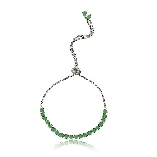 PULSEIRA RIVIERA CRISTAIS COR ESMERALDA DE 2,5 MM  BANHADA EM RÓDIO BRANCO COM FECHO GRAVATA