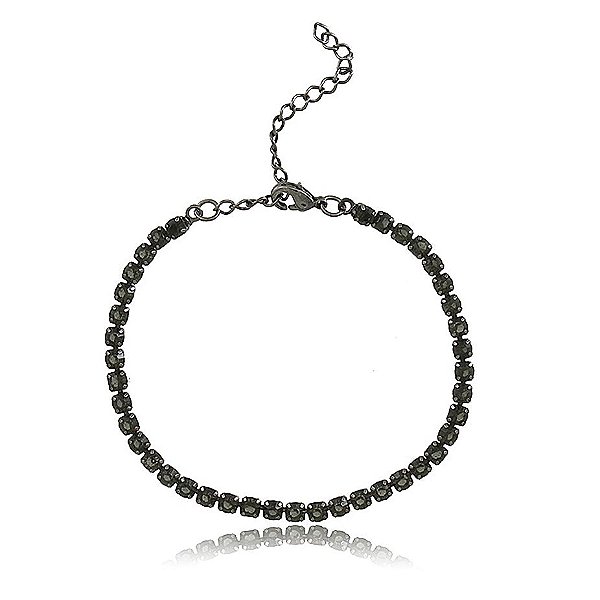 PULSEIRA RIVIERA ZIRCÔNIAS CRISTAIS COR ÔNIX TRANSLÚCIDAS DE 3,0 MM  BANHADA EM RÓDIO NEGRO