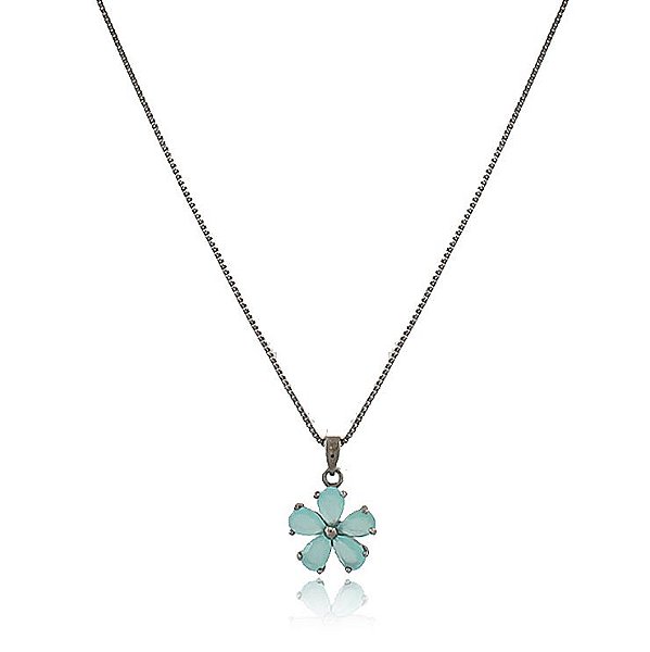 GARGANTILHA VENEZIANA 45 CM COM PINGENTE FLOR TRABALHADA EM CRISTAIS COR TURMALINA BANHADA EM RÓDIO NEGRO