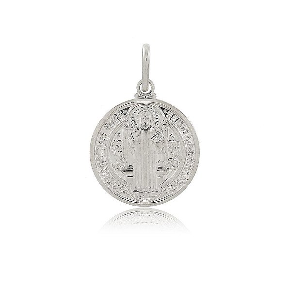 PINGENTE MEDALHA DE SÃO BENTO COM 2,0 CM DE DIÂMETRO BANHADO EM RÓDIO BRANCO