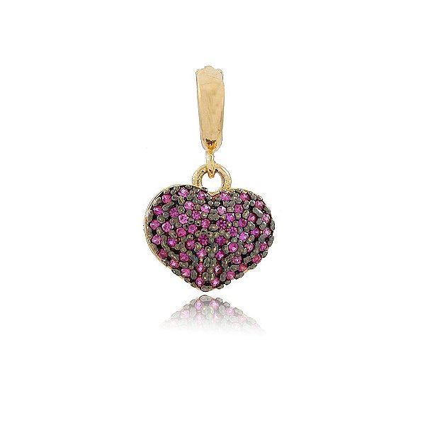 PINGENTE CHARM CORAÇÃO MICROZIRCÔNIAS COR RUBI