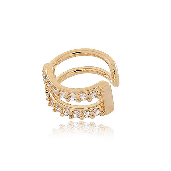 PIERCING FAKE DUPLO TRABALHADO EM ZIRCÔNIAS CRISTAIS BANHADO A OURO 18K