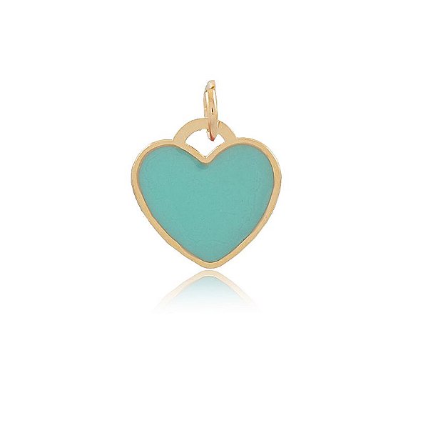PINGENTE CORAÇÃO 1,4 CM BANHADO A OURO 18K E COLORIDO EM RESINA TURQUESA