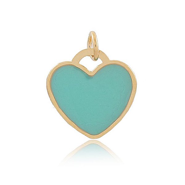 PINGENTE CORAÇÃO 1,6 CM BANHADO A OURO 18K E COLORIDO EM RESINA TURQUESA