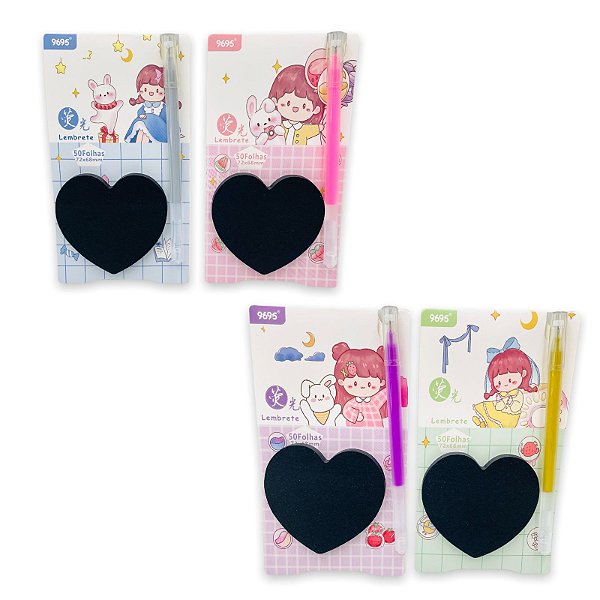 POST IT PRETO + CANETA (MOD CORAÇÃO) UNIDADE