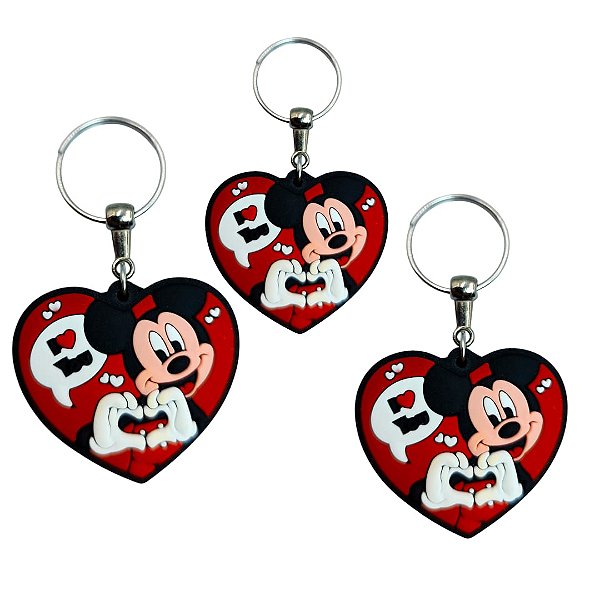 6 CHAVEIROS BORRACHA -  CORAÇÃO MICKEY