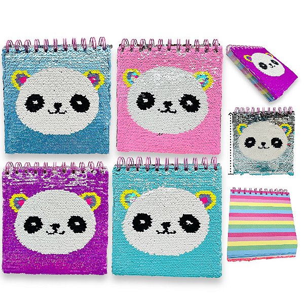 CADERNETA LANTEJOULAS FOLHAS COLORIDAS - UNIDADE/ MOD PANDA