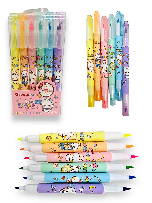 MARCA TEXTO NEON QUESEFUN 2 PONTAS - PINCEL BRUSH  1281