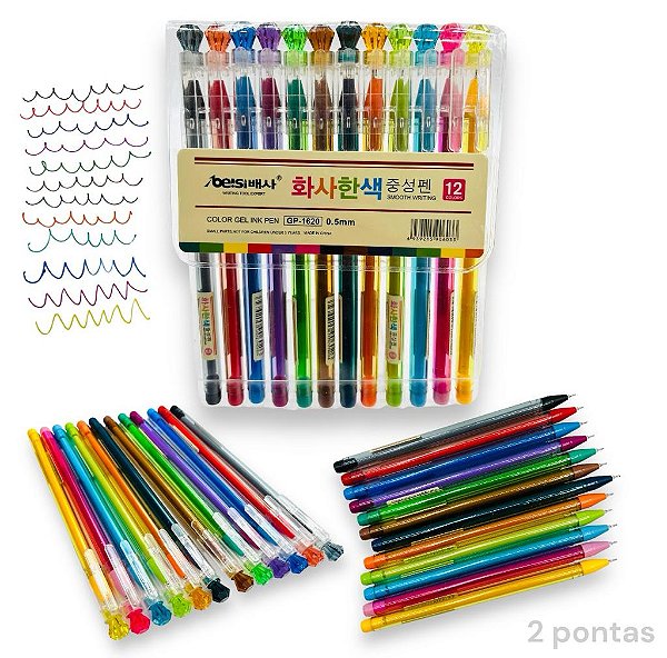 CANETA GEL 12 CORES - MINI DIAMANTES BEISI