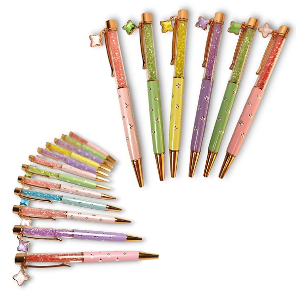 CANETA LUXO METAL CANDY PEDRAS - 12 PEÇAS