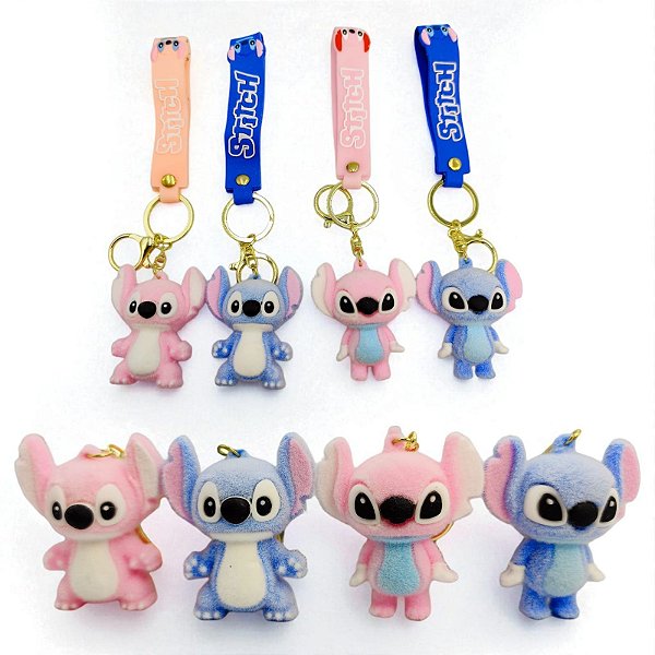 CASAL DE CHAVEIRO STITCH E ANGEL PELUDINHO -MODELO GRANDE ( 2 PEÇAS)