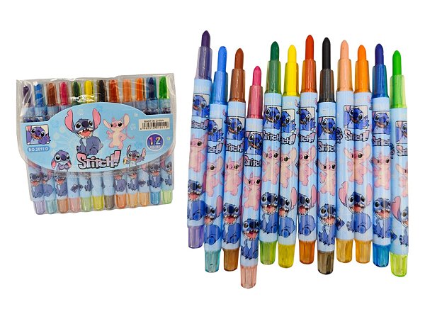 KIT GIZ DE CERA RETRATIL STITCH - 12 CORES